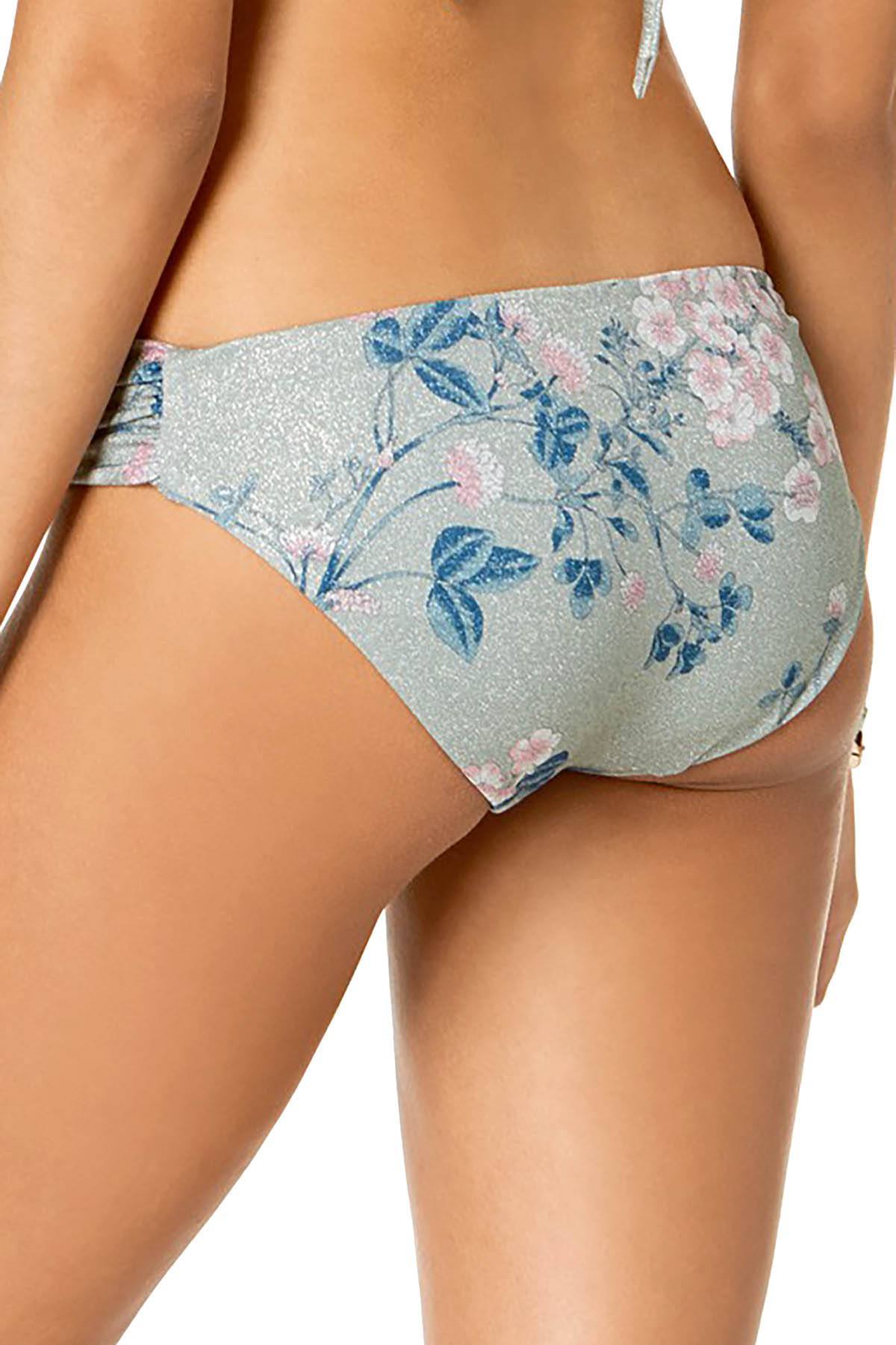 BECCA by Rebecca Virtue Serene Metallic Shirred Side Bikini Bottom in Mojito