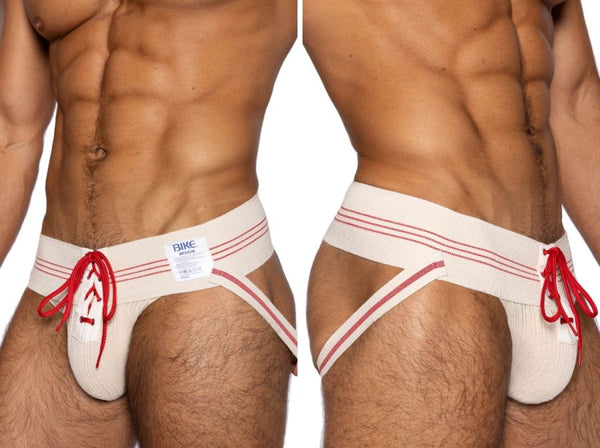 BIKE Athletic Men's Underwear BAS343 Vintage Lace-up Jockstrap - Vintage Cream Color Vintage Cream