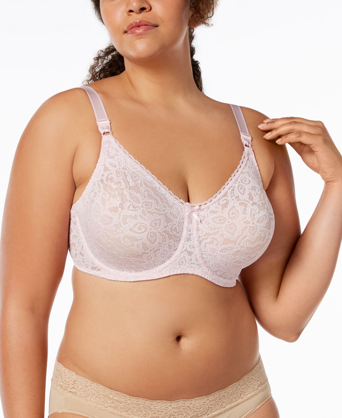 Bali Lace 'n Smooth 2-ply Seamless Underwire Bra 3432 Hush Pink with White