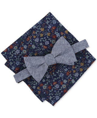 Bar III Kanupp Solid Bow Tie & Floral Pocket Square Set