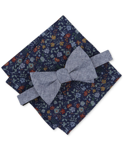 Bar III Kanupp Solid Bow Tie & Floral Pocket Square Set