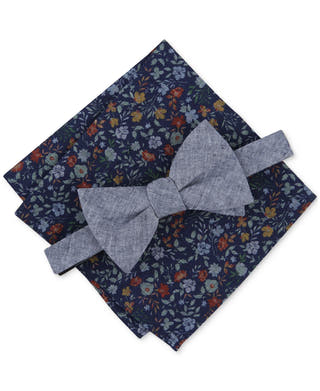 Bar III Kanupp Solid Bow Tie & Floral Pocket Square Set