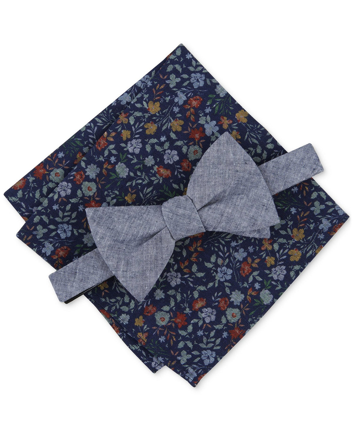 Bar III Kanupp Solid Bow Tie & Floral Pocket Square Set