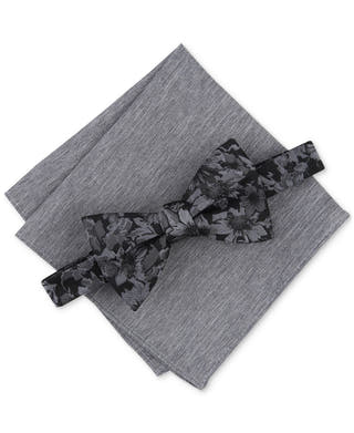 Bar III Malaga Floral Bow Tie & Solid Pocket Square Set