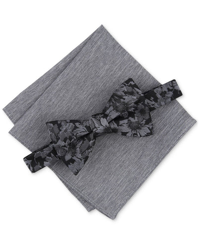 Bar III Malaga Floral Bow Tie & Solid Pocket Square Set