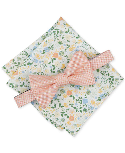 Bar III Wren Textured Bow Tie & Floral Pocket Square Set