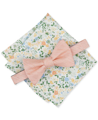 Bar III Wren Textured Bow Tie & Floral Pocket Square Set