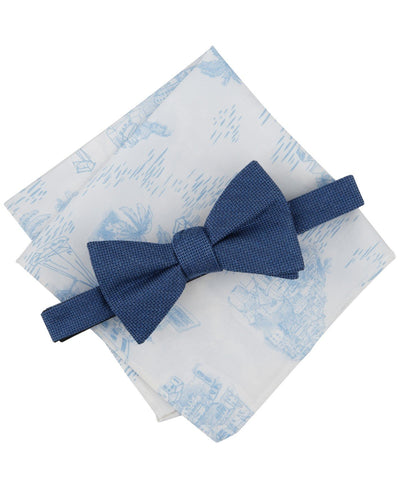 Bar Iii Textured Bow Tie & Seaside Pocket Square Set Created for Macy - Denim