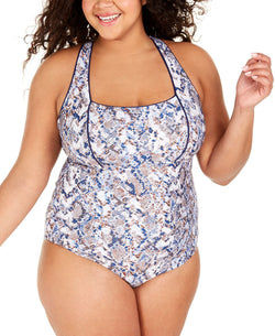 Becca Etc Plus Animal Kingdom Printed Square Neck One-piece Swimsuit Python thumbnail 1
