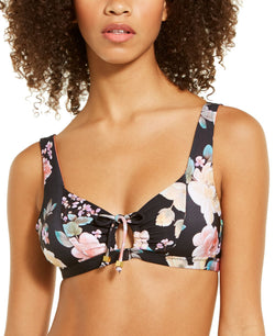 Becca Floral Print Tie-front Bralette Bikini Top Floral Multi thumbnail 1