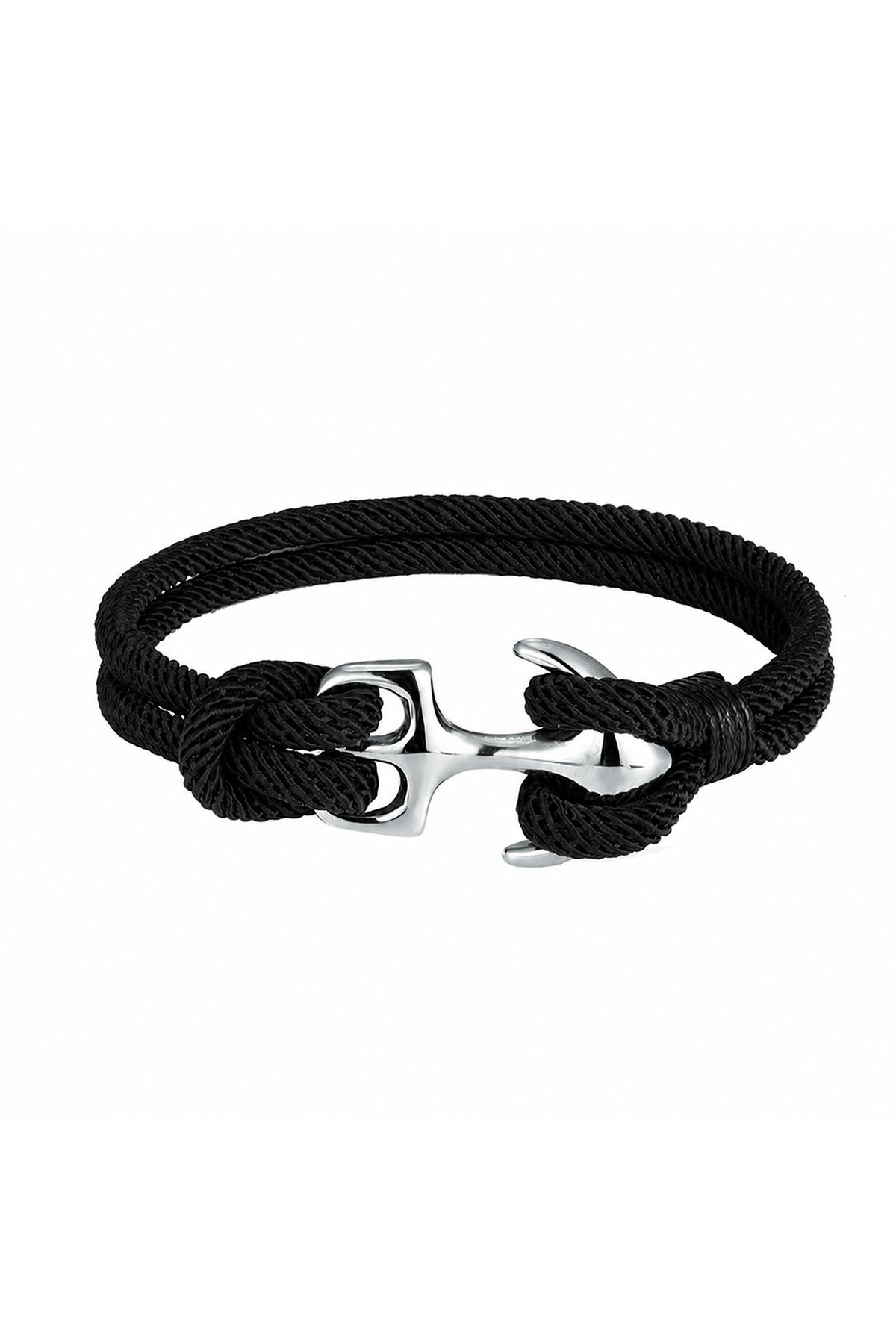Black Braided Rope Anchor Bracelet