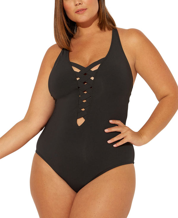 Bleu By Rod Beattie Plus Basket Case Strappy One-piece Swimsuit Black