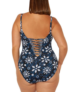 Bleu By Rod Beattie Plus Take A Dip Printed Strappy One-piece Swimsuit Navy Multi thumbnail 2