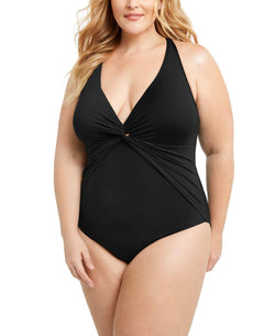 Bleu By Rod Beattie Trendy Plus Plunging Halter One-piece Swimsuit Black thumbnail 1