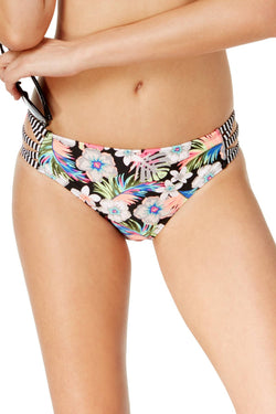 California Waves Hibiscus Punch Strappy Hipster Bikini Bottom in Multicolor thumbnail 3