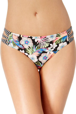 California Waves Hibiscus Punch Strappy Hipster Bikini Bottom in Multicolor thumbnail 2