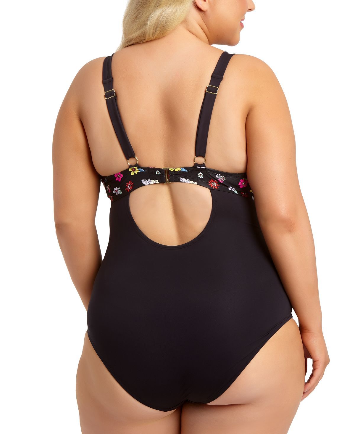 California Waves Trendy Plus Graceful Garden Printed Peekaboo Ring One-piece Swimsuit Graceful Garden