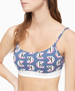 Calvin Klein Ck One Cotton Unlined Bralette Qf5727 Logo Step Print_seashore Blue thumbnail 3