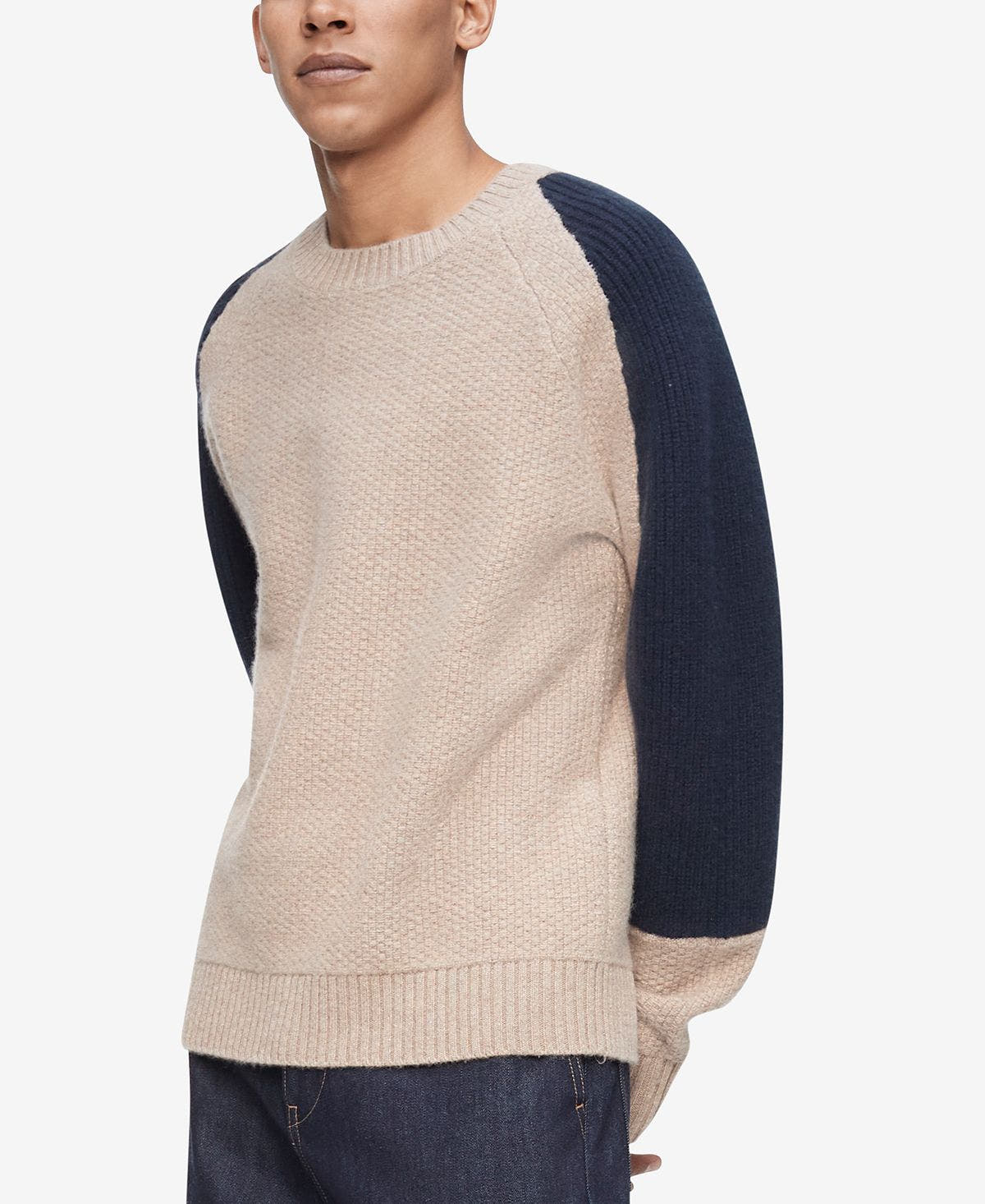 Calvin Klein Colorblocked Cashmere Wool Sweater Roasted Cashew