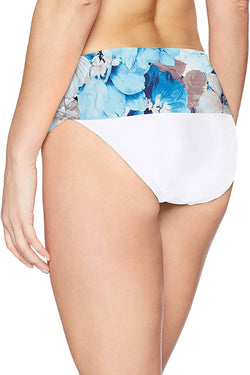 Calvin Klein Fold Over Waist Bikini Bottom in Soft White/Blue Floral thumbnail 2