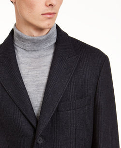 Calvin Klein Malibu Slim-fit Charcoal Plaid Overcoat Charcoal thumbnail 3