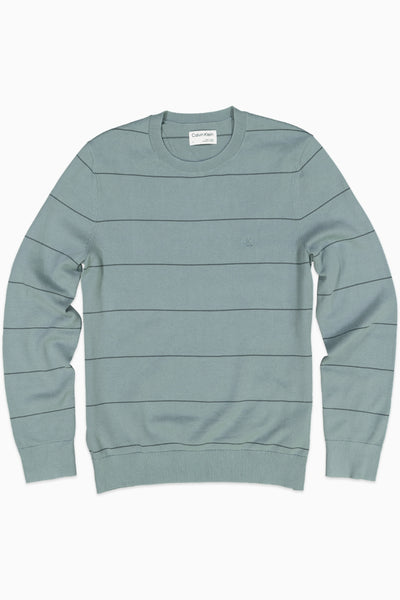 Calvin Klein Mens Striped Logo Sweater Stromy Sea Sweater