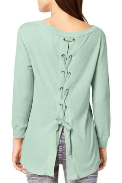 Calvin Klein Performance Silver Jade 3/4-Sleeve Lace-Up Back Top thumbnail 2