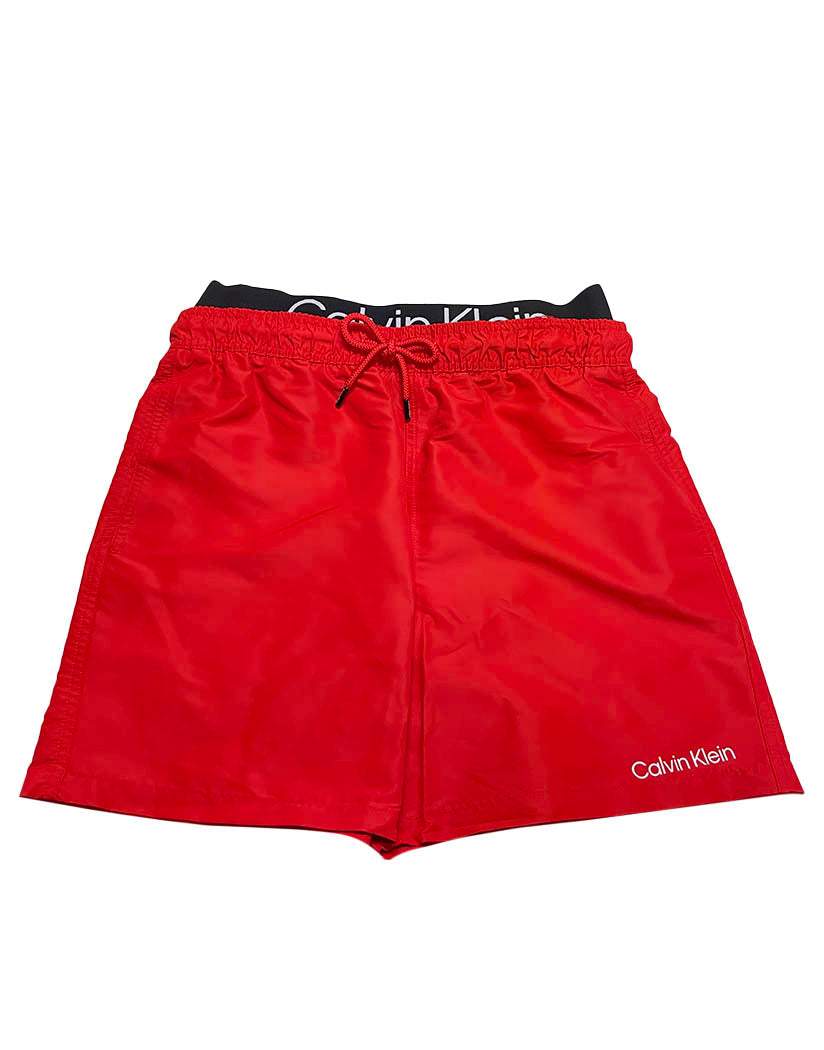 Calvin Klein Red Euro Volley Logo Elastic Waistband 5" Swim Trunk