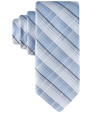 Calvin Klein Regular Fit Tie Necktie One Size Light Blue Plaid