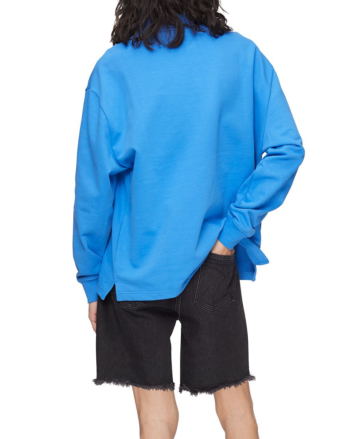 Calvin Klein Relaxed Fit Standard Logo Terry Long Sleeve Polo Shirt Palace Blue