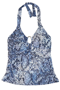 Calvin Klein Rivet Halter Tankini Top in Navy Snake Print thumbnail 1