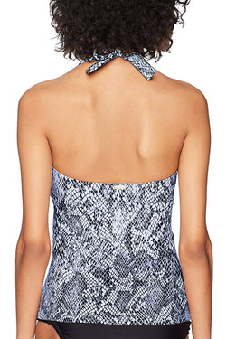 Calvin Klein Rivet Halter Tankini Top in Navy Snake Print thumbnail 3