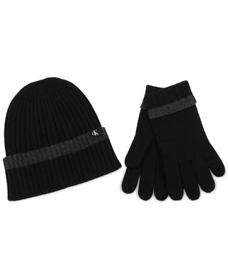 Calvin Klein Tipped Cuffed Beanie & Gloves Set