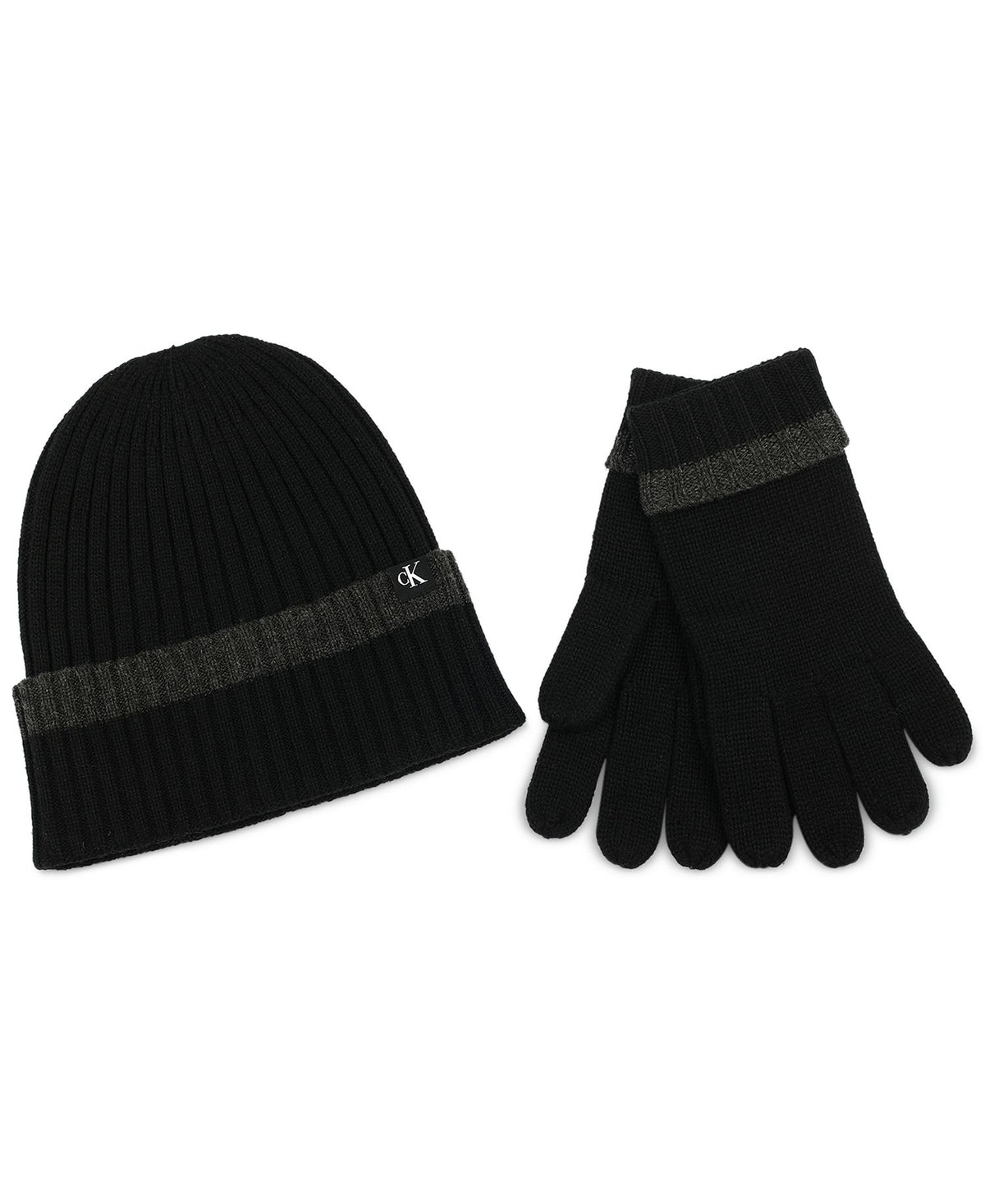 Calvin Klein Tipped Cuffed Beanie & Gloves Set