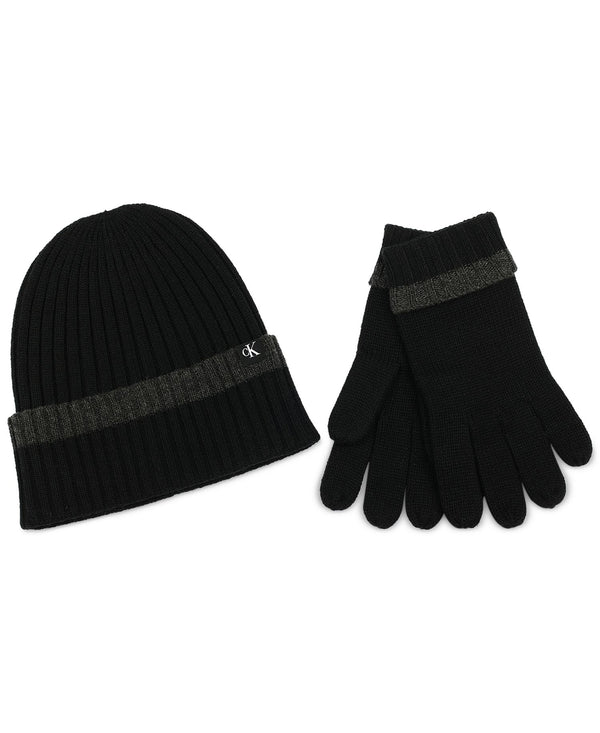 Calvin Klein Tipped Cuffed Beanie & Gloves Set