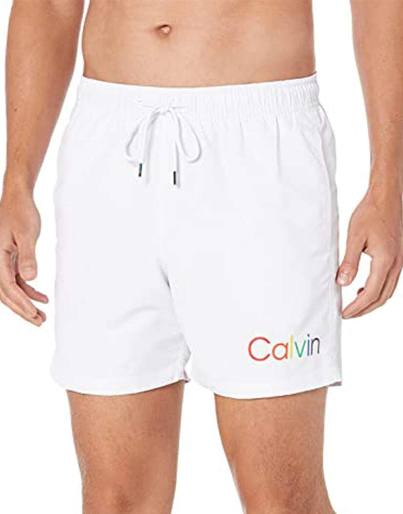 Calvin Klein White Standard UV Protected CK Logo Print Quick Dry Swim Trunk