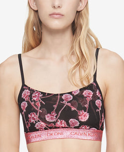 Calvin Klein Wo Ck One Unlined Rose-print Bralette Black thumbnail 1