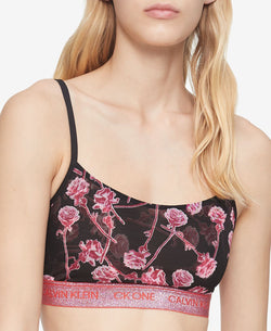 Calvin Klein Wo Ck One Unlined Rose-print Bralette Black thumbnail 2