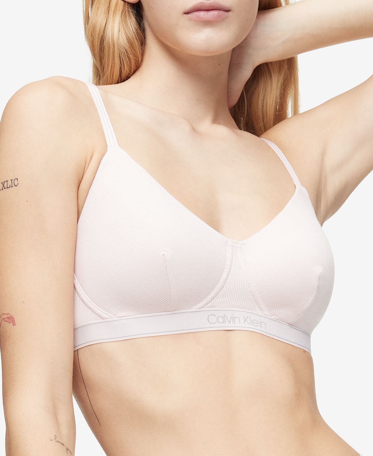 Calvin Klein Wo Pure Ribbed Light Lined Bralette Qf6439 Barely Pink