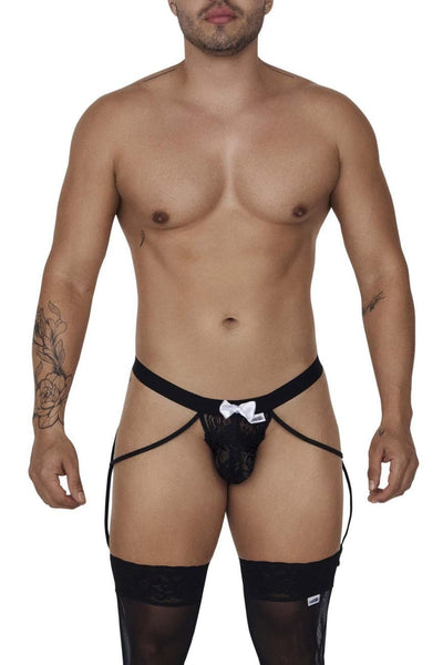 CandyMan Black 99679 Lace Garter Brief