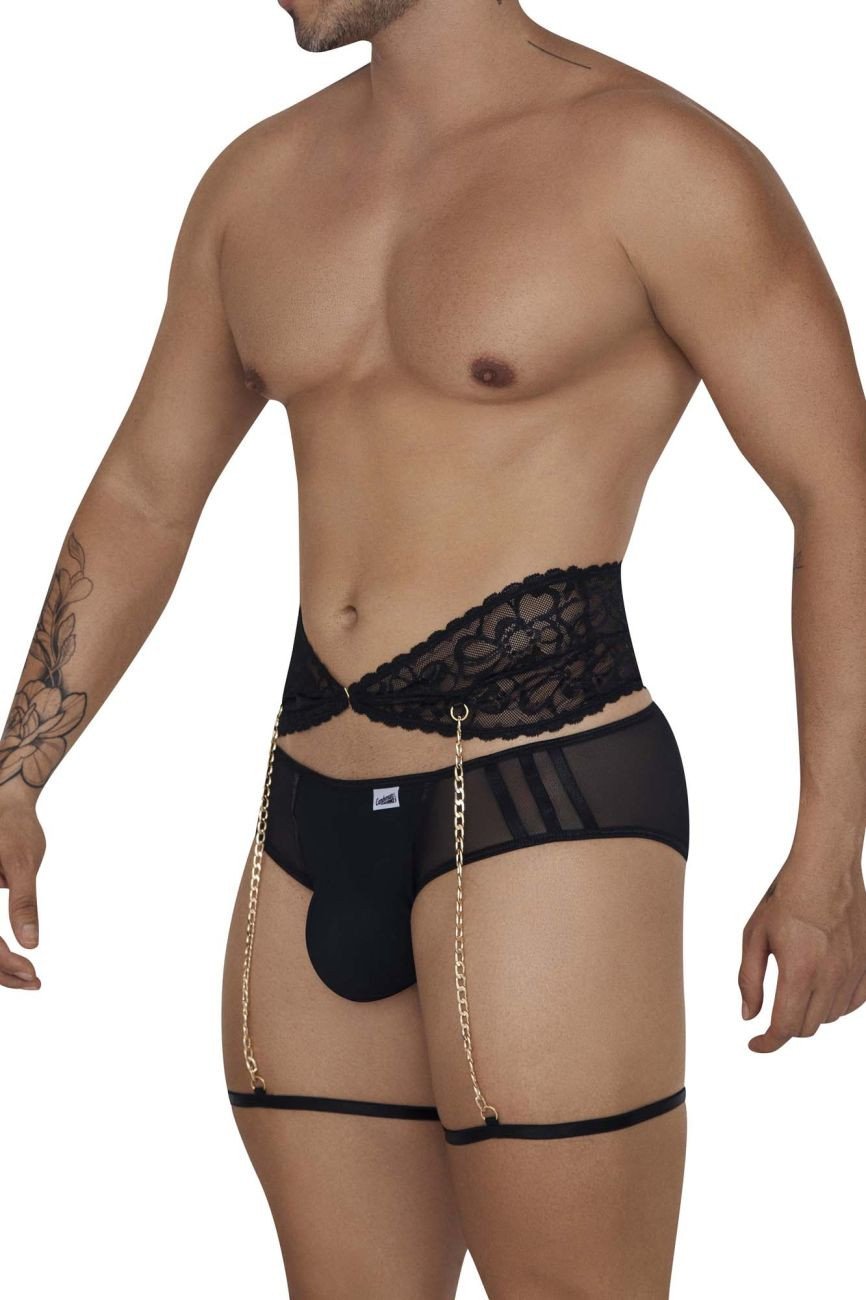 CandyMan Black 99703 Garter Briefs Two Piece Sets