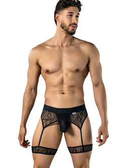 CandyMan 95014 Men's Underwear Seductive Garter Thongs Color Black thumbnail 2