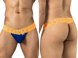 CandyMan 95015 Men's Underwear Seductive Lace Thongs Color Blue-Hot Orange thumbnail 1