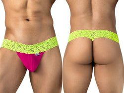 CandyMan 95015 Men's Underwear Seductive Lace Thongs Color Hot Pink-Yellow thumbnail 1