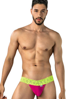 CandyMan 95015 Men's Underwear Seductive Lace Thongs Color Hot Pink-Yellow thumbnail 2