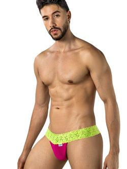 CandyMan 95015 Men's Underwear Seductive Lace Thongs Color Hot Pink-Yellow thumbnail 4