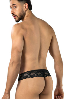 CandyMan 95019 Men's Underwear Elegant Lace Thongs Color Black thumbnail 3