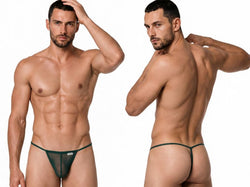 CandyMan 9586 Men's Underwear Mini G-String Color Bottle Green Mesh thumbnail 1