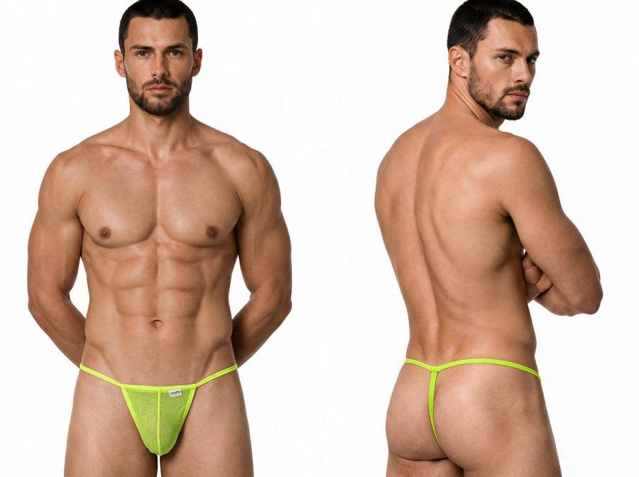 CandyMan 9586 Men's Underwear Mini G-String Color Hot Green Mesh