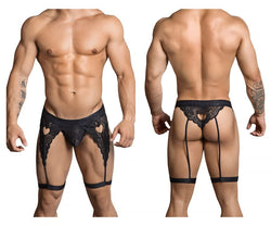 CandyMan 99310 Men's Underwear Lace Garther Thongs Color Black thumbnail 1